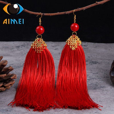 The New National Breeze Bride Jewelry Classical Stage Performance Red Wedding Long Tassel Earrings