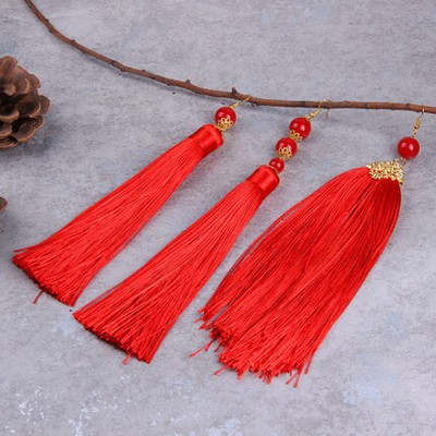 The New National Breeze Bride Jewelry Classical Stage Performance Red Wedding Long Tassel Earrings