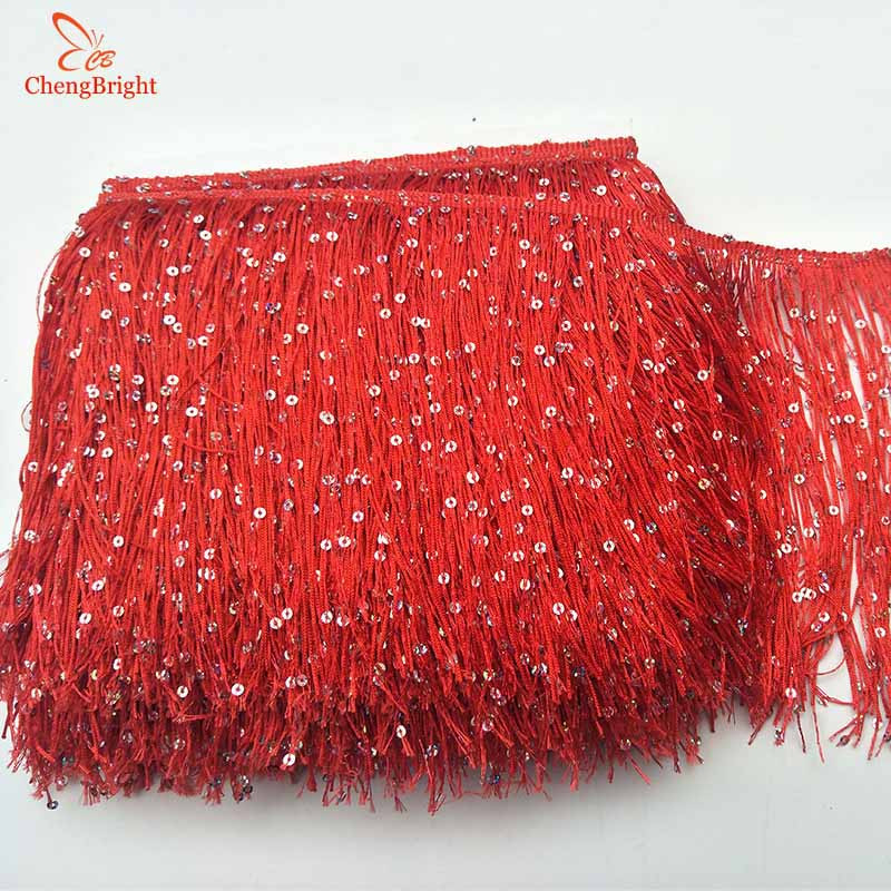 CHENGBRIGHT 1Υάρδα 20 εκ. Παγιέτες Φαρδιά Δαντέλα Κούρεμα με κρόσια Φούντα Κούρεμα για Λατινικό Φόρεμα Σκηνικά Ρούχα Αξεσουάρ Φούντα Diy