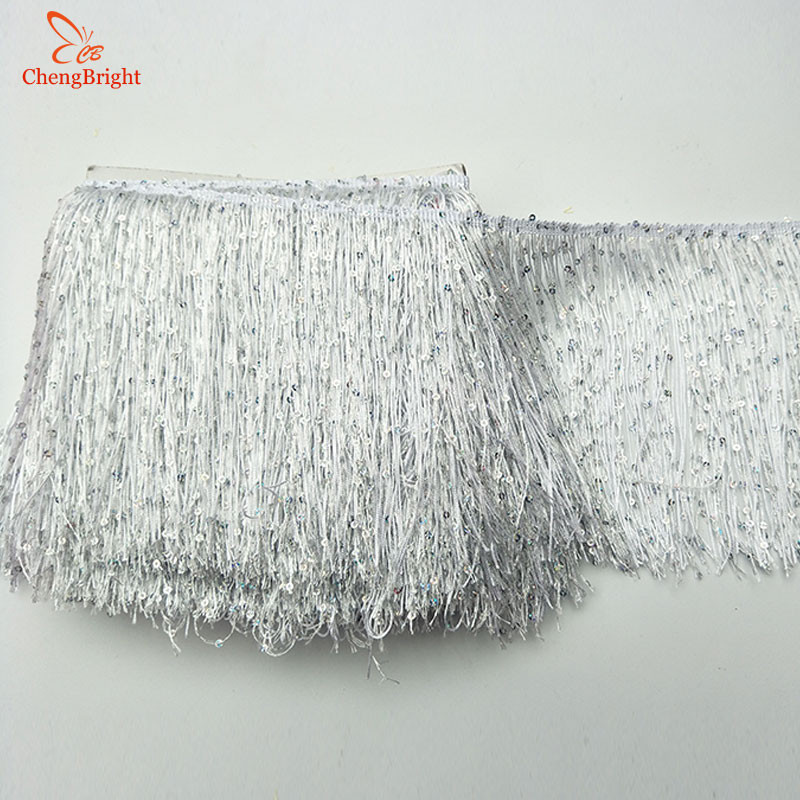 CHENGBRIGHT 1Υάρδα 20 εκ. Παγιέτες Φαρδιά Δαντέλα Κούρεμα με κρόσια Φούντα Κούρεμα για Λατινικό Φόρεμα Σκηνικά Ρούχα Αξεσουάρ Φούντα Diy