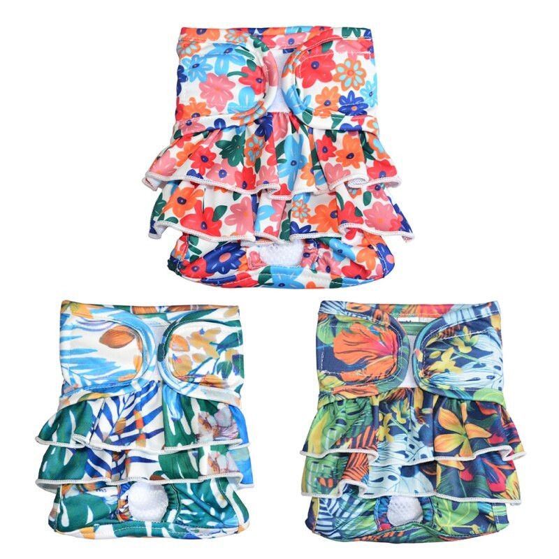 Femeie de companie câine cățeluș scutec drăguț cu imprimeu floral pantaloni fiziologici sanitari scurti chiloți reglabili scutece lenjerie reutilizabilă