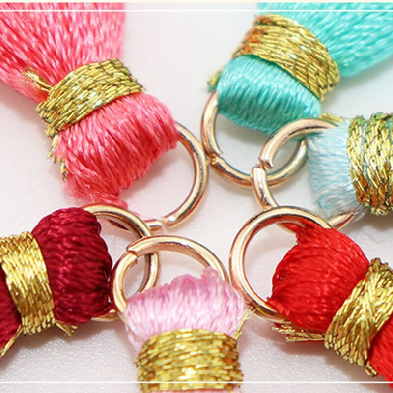 10 ks mini strapcov z umelého hodvábu, zlatá niť s kruhovým lemom, strapcové doplnky, prívesky, strapce, DIY ručná výroba šperkov, remeslá