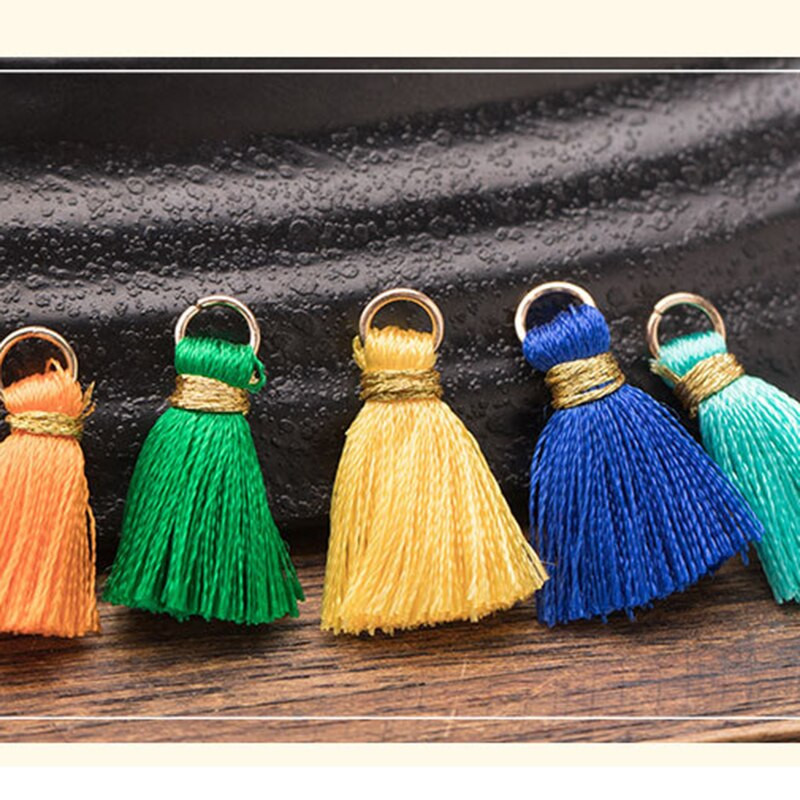 10 ks mini strapcov z umelého hodvábu, zlatá niť s kruhovým lemom, strapcové doplnky, prívesky, strapce, DIY ručná výroba šperkov, remeslá