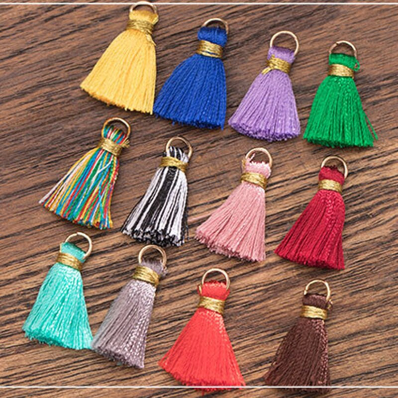 10 ks mini strapcov z umelého hodvábu, zlatá niť s kruhovým lemom, strapcové doplnky, prívesky, strapce, DIY ručná výroba šperkov, remeslá