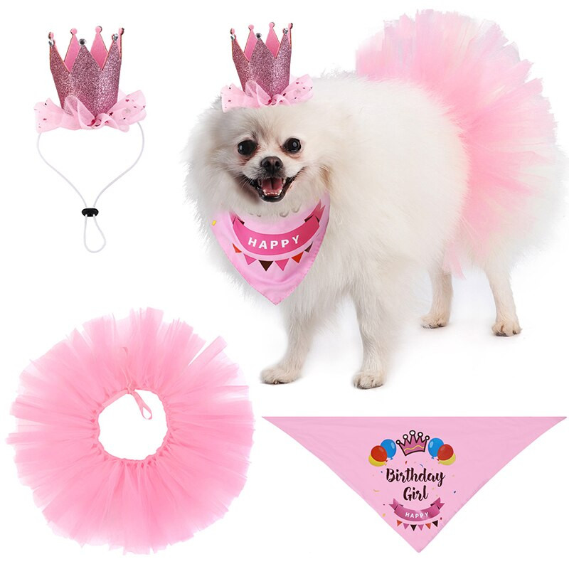 Šunų vakarėlio reikmenys Pet Tutu sijonas Bandana ir Crown Pet Gimtadienio kostiumo sijonas su Pet Crown galvos juosta