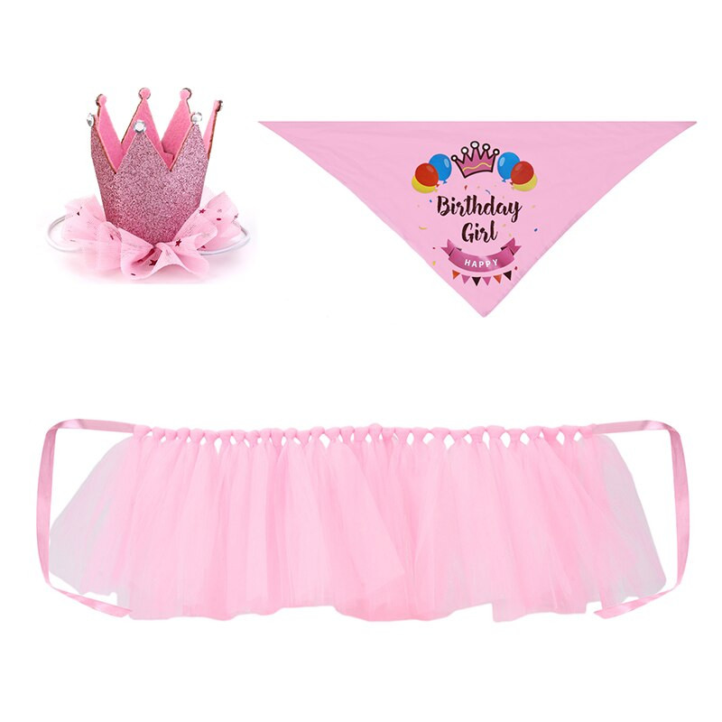 Šunų vakarėlio reikmenys Pet Tutu sijonas Bandana ir Crown Pet Gimtadienio kostiumo sijonas su Pet Crown galvos juosta