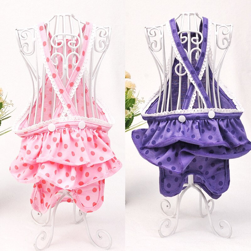 Scutec pentru câini de pluș, pantaloni fiziologici, rochie cu bretele cu buline