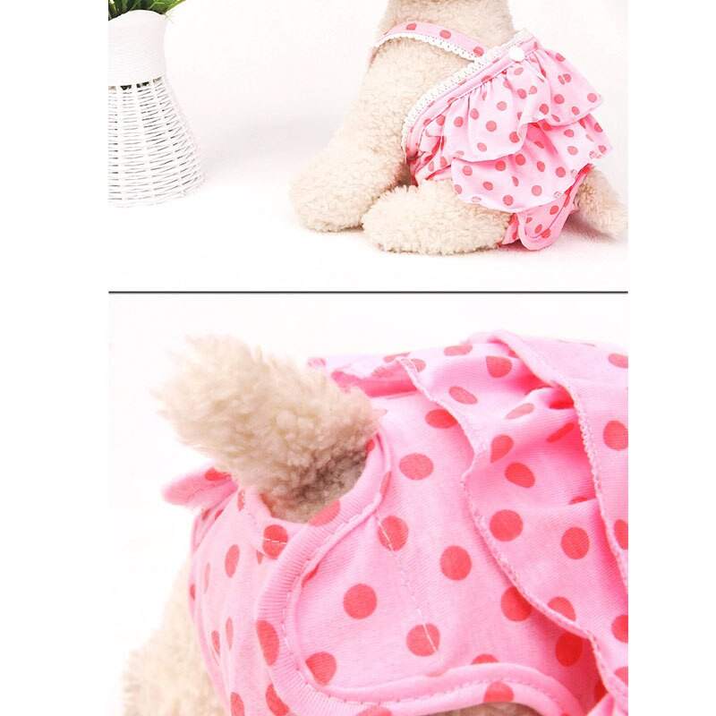 Scutec pentru câini de pluș, pantaloni fiziologici, rochie cu bretele cu buline
