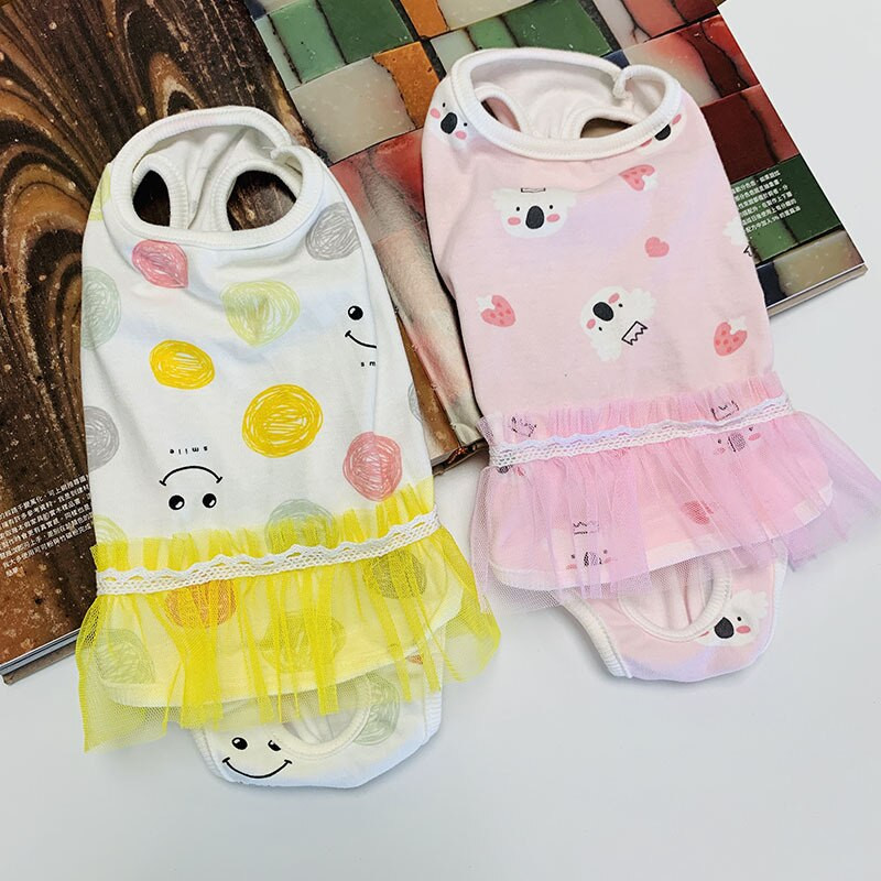 Naminio gyvūno šuns fiziologinės sanitarinės kelnės Animacinių filmų verpalų sijonas Keturkojis Vienetinės menstruacinės kelnės šuniuko katės vystyklai augintinio kostiumas