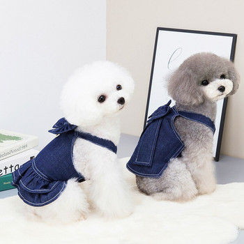 Ρούχα για σκύλους για μικρά σκυλιά 2022 Φόρεμα για άνοιξη καλοκαιρινό φόρεμα Τζιν φούστα για κουτάβια για κατοικίδια με φιόγκο, χαριτωμένη στολή αρκουδάκι χωρίς λουρί