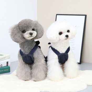 Ρούχα για σκύλους για μικρά σκυλιά 2022 Φόρεμα για άνοιξη καλοκαιρινό φόρεμα Τζιν φούστα για κουτάβια για κατοικίδια με φιόγκο, χαριτωμένη στολή αρκουδάκι χωρίς λουρί
