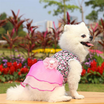 Сладка кучешка рокля Дрехи за кучета за малки кучета Модна розова червена кучешка пола Сладка принцеска рокля без ръкави Кученце Домашен любимец Котка Памучен костюм
