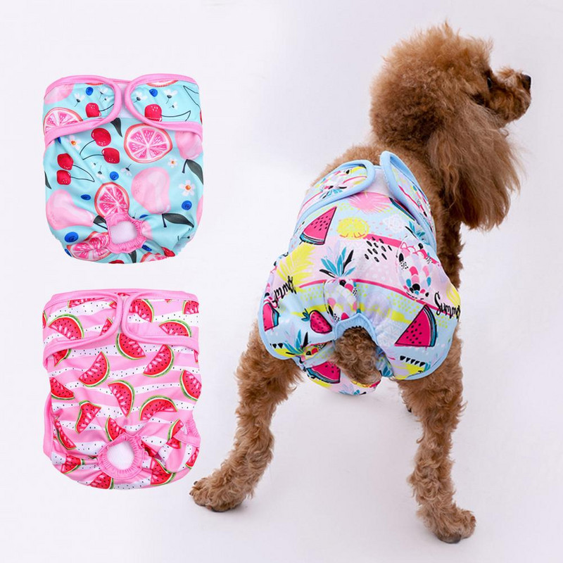 Chiloți sanitari pentru câini, durabili, ușor de purtat, pentru animale de companie, imprimare cu fructe, pantaloni de siguranță pentru câini pentru estrus