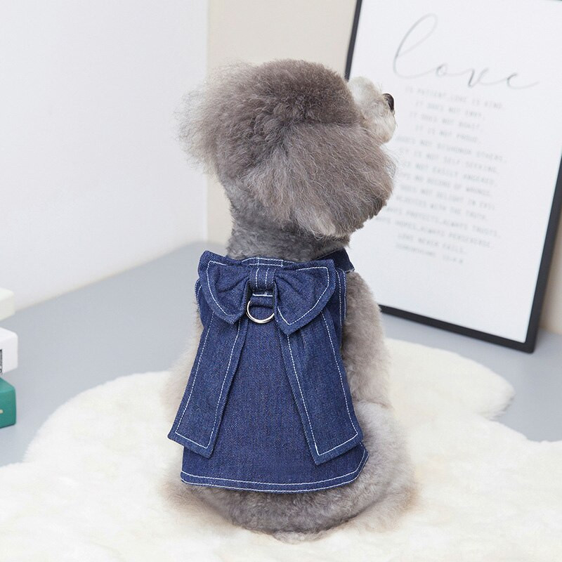 Fuste de blugi pentru câini drăguț pentru animale de companie papion costum denim primăvară vară haine pentru animale de companie pentru câini de talie mică, pisici, vestă, chihuahua, hiromi, îmbrăcăminte pentru căței