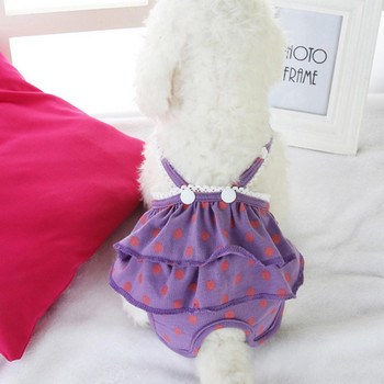 Памучни физиологични панталони за домашни любимци Сладка пола с тиранти с щампа на точки Летни дрехи за кучета Регулируема катарама презрамка Дамска превръзка
