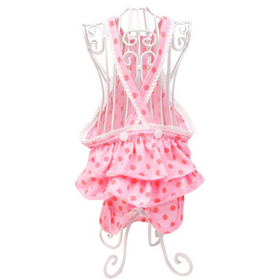 Памучни физиологични панталони за домашни любимци Сладка пола с тиранти с щампа на точки Летни дрехи за кучета Регулируема катарама презрамка Дамска превръзка