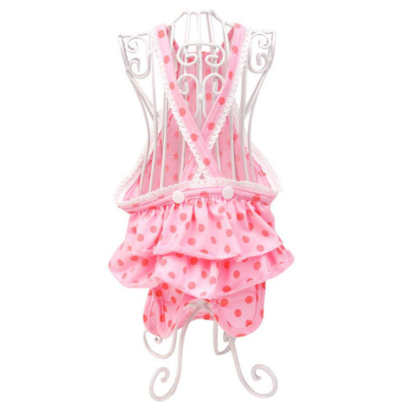 Памучни физиологични панталони за домашни любимци Сладка пола с тиранти с щампа на точки Летни дрехи за кучета Регулируема катарама презрамка Дамска превръзка