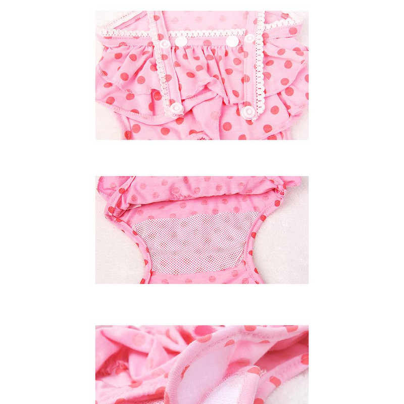 Памучни физиологични панталони за домашни любимци Сладка пола с тиранти с щампа на точки Летни дрехи за кучета Регулируема катарама презрамка Дамска превръзка