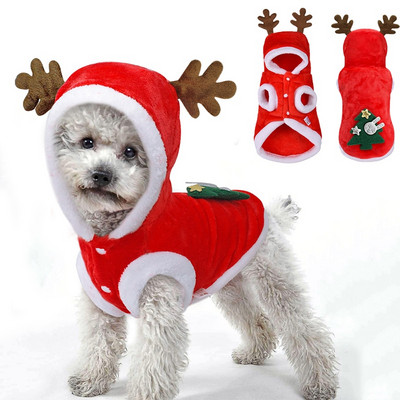 Pet Clothes Autumn Winter Flannel Warm Festival Coat Dog Clothes Cat Elk Costume Christmas Clothes Kitten Puppy New Year Outfit