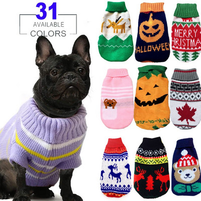Зимни анимационни дрехи за котки и кучета Топъл коледен пуловер за йорки Дрехи за домашни любимци Палто Плетене на една кука Дрехи за Хелоуин XS-3XL