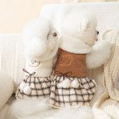 Toamnă și iarnă câine îngroșat cald drăguț urs fustă câine cu eșarfă urs fustă vestă câine pisică rochie rochie câine