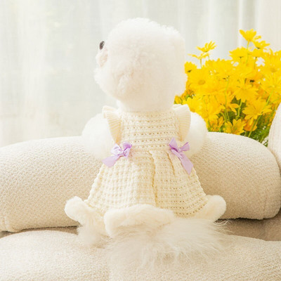 Toamnă și iarnă câine îngroșat cald drăguț urs fustă câine cu eșarfă urs fustă vestă câine pisică rochie rochie câine