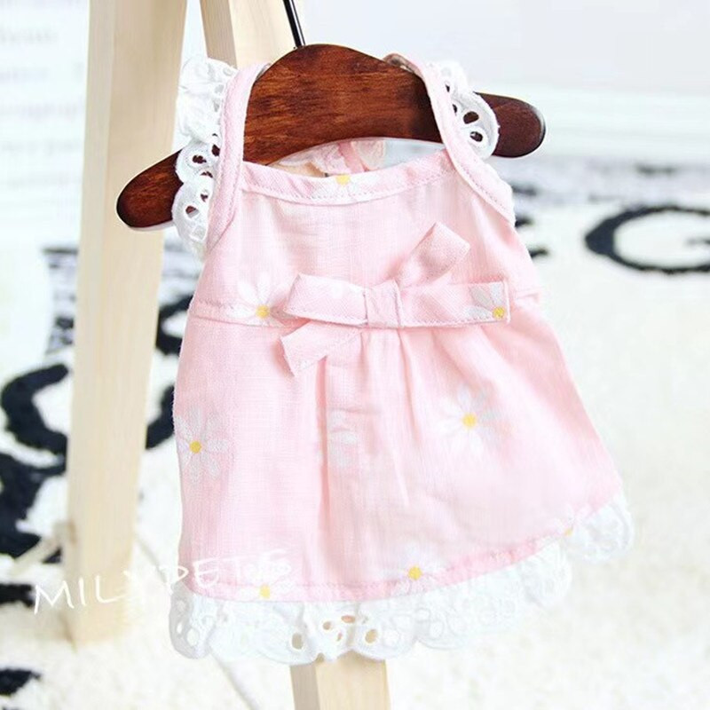 Φούστα δαντέλα Χαριτωμένο φόρεμα με στάμπα παπιγιόν Μικρό μεσαίου μεγέθους Ρούχα σκύλου για γάτα Chihuahua Yorkshire Bulldog Summer Suspender