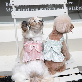 Φθινοπωρινά και χειμερινά ρούχα για κατοικίδια Δαντελένια μανίκια με φούσκα Top Dogs Cat Πρωτοχρονιάτικο Χριστουγεννιάτικο Φόρεμα για σκύλους Φούστα