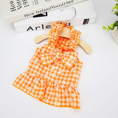 Rochii de vară pentru animale de companie pentru câini de talie mică, cu imprimeu în carouri cu cireșe, haine pentru cățeluși, fustă drăguță, costum prințesă, rochie, îmbrăcăminte pomeranian Yorkshire