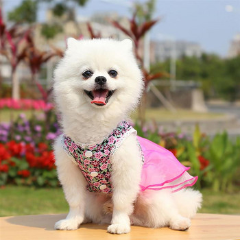 1 бр. Рокля за кучета Модна пола на принцеса с цветя за домашни кучета Сладко кученце Сватбена рокля Пола Малки средни кучета Консумативи за летни дрехи