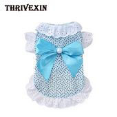 Îmbrăcăminte de pisică de vară Cățeluș de câine Rochie florală elegantă prințesă drăguță, fustă din dantelă de bumbac cu fundă pentru îmbrăcăminte de cuplu de câini de talie mică și medie