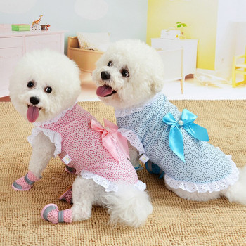 Καλοκαιρινό ένδυμα γάτας Puppy Dog Cute Princess κομψό φλοράλ φόρεμα, βαμβακερή φούστα δαντέλα με παπιγιόν για μικρά μεσαία ρούχα για ζευγάρια σκύλου