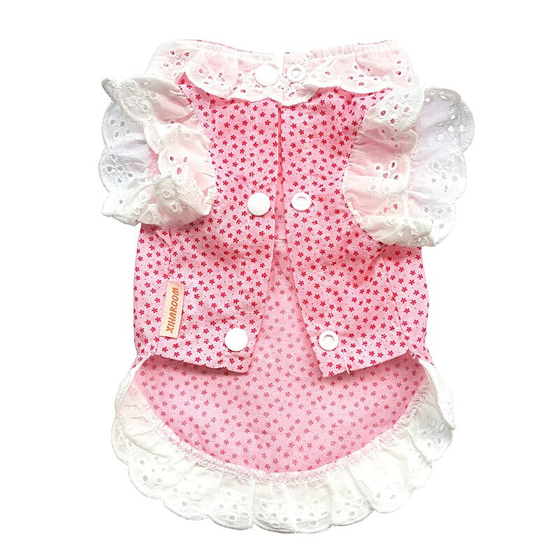 Îmbrăcăminte de pisică de vară Cățeluș de câine Rochie florală elegantă prințesă drăguță, fustă din dantelă de bumbac cu fundă pentru îmbrăcăminte de cuplu de câini de talie mică și medie