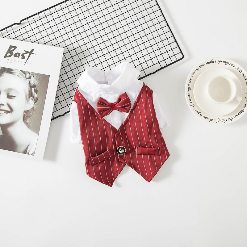 Cămașă formală Haine pentru câini pentru domn Costum de nuntă pentru câini de talie mică smoking cu papion ținută pentru animale de companie Costum pentru pisici costume de primăvară și vară