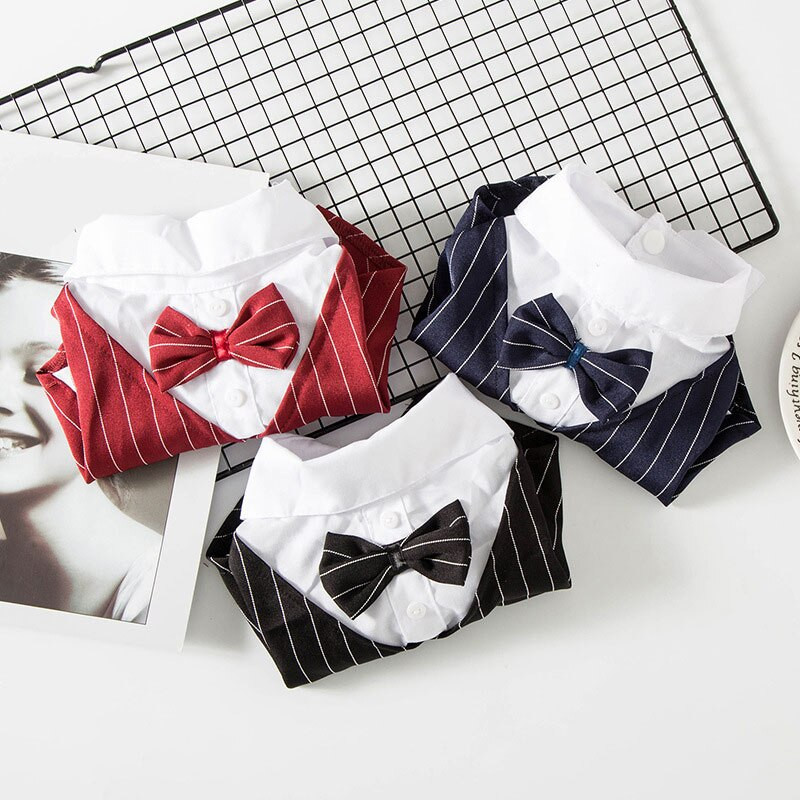 Härrasmeeste koerariided pulmakostüüm, pidulik särk väikestele koertele, kikilips, smoking, lemmikloomakomplekt Halloweeni jõulukostüüm kassidele