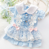 Oblečenie pre psov, jesenné šaty s mačacou princeznovskou, kockované čipkované, temperamentné, pre malého psa, plyšového, bišona