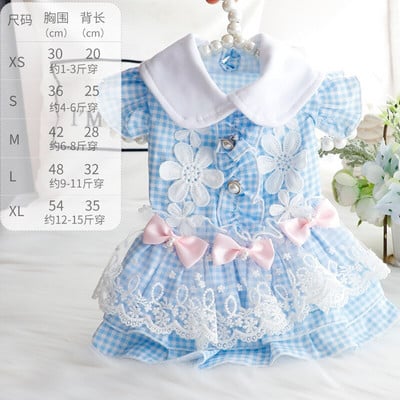 Oblečenie pre psov, jesenné šaty s mačacou princeznovskou, kockované čipkované, temperamentné, pre malého psa, plyšového, bišona