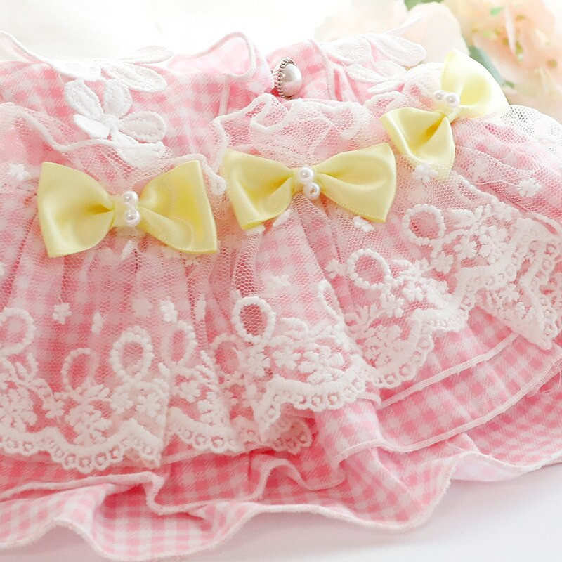 Oblečenie pre psov, jesenné šaty s mačacou princeznovskou, kockované čipkované, temperamentné, pre malého psa, plyšového, bišona