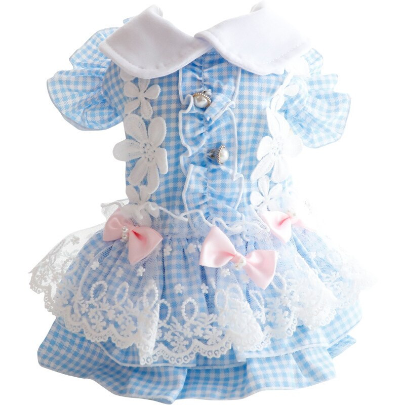 Oblečenie pre psov, jesenné šaty s mačacou princeznovskou, kockované čipkované, temperamentné, pre malého psa, plyšového, bišona