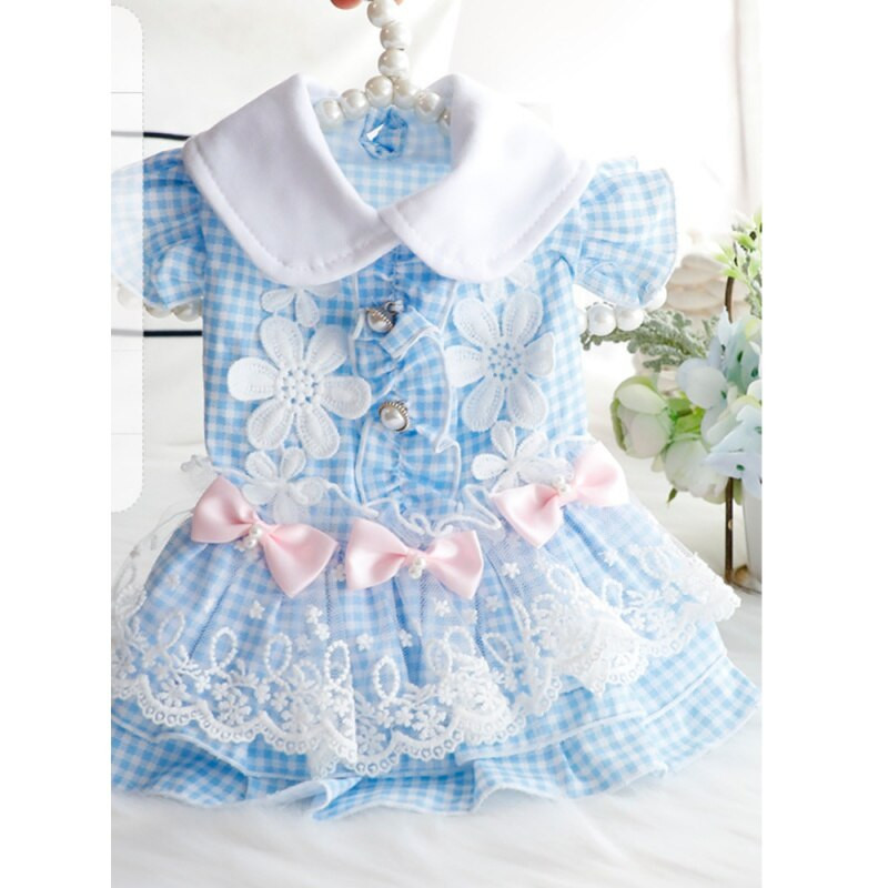 Oblečenie pre psov, jesenné šaty s mačacou princeznovskou, kockované čipkované, temperamentné, pre malého psa, plyšového, bišona