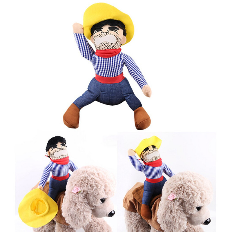 Kaubojaus raitelio šuns kostiumas šunims Riterio stiliaus su lėle ir skrybėle augintinio kostiumas naujoviškam Helovino šunų nešiojimo kostiumui