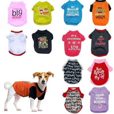 Haine pentru câini pentru câini de talie mică, drăguț cu imprimeu de vară pentru animale de companie, tricou pentru cățeluș, haine pentru câini pentru animale de companie, vestă pentru pisici, tricou din bumbac, îmbrăcăminte pentru pug, costume