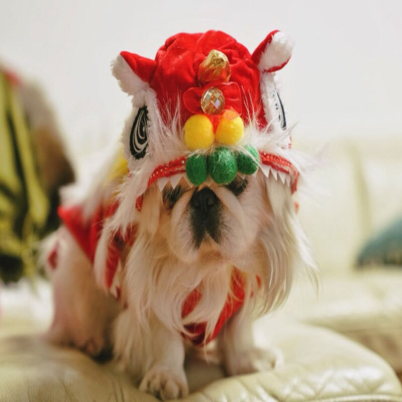 Cosplay oblek pre domáce zvieratá vhodný na oslavu festivalu, roztomilé, vtipné, prezliekanie pre mačky a psov, čínsky štýl, leví tanečný kostým