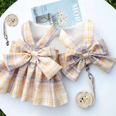 Fusta în carouri Four Seasons Pet Dog Pisică Vestă Costum de tracțiune Teddy Fusta exterioară Cureaua pentru piept Articole pentru lesă pentru câini