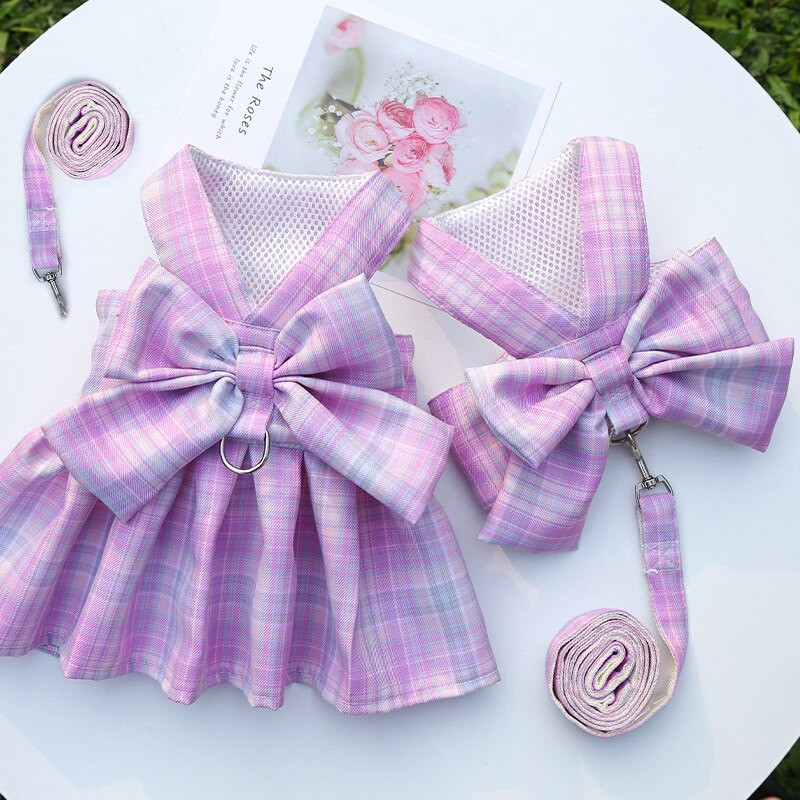 Fusta în carouri Four Seasons Pet Dog Pisică Vestă Costum de tracțiune Teddy Fusta exterioară Cureaua pentru piept Articole pentru lesă pentru câini