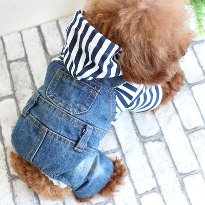 Дънкови дрехи за кученца Пуловер с качулка за кучета Суитчър с четири крака Ветроустойчиви дрехи Топли стоки за домашни любимци за пролет-есен