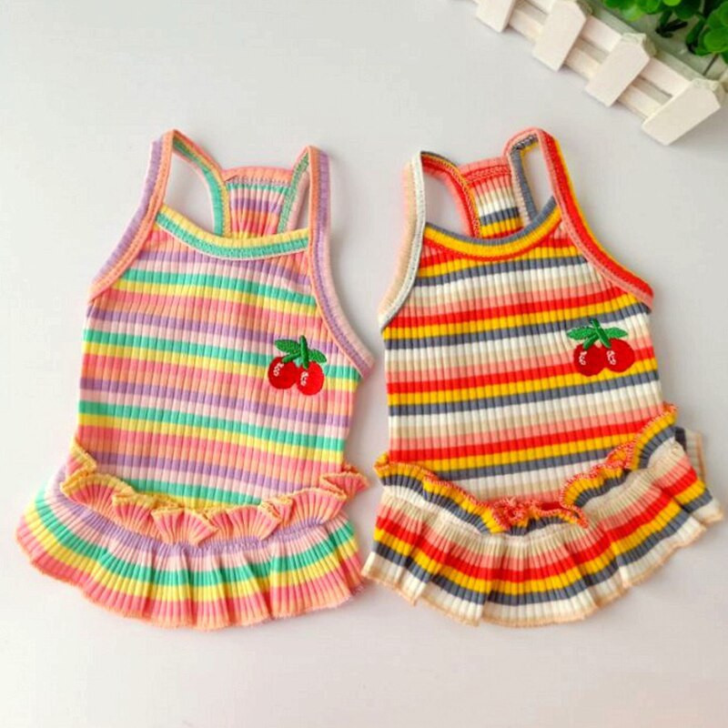 Φούστα Rainbow Suspender Ρούχα για σκύλους Φόρεμα Super Dogs Ρούχα για κατοικίδια Χαριτωμένα καλοκαιρινά βαμβακερά Yorkies κορίτσι με εκτύπωση Ropa Para Perro