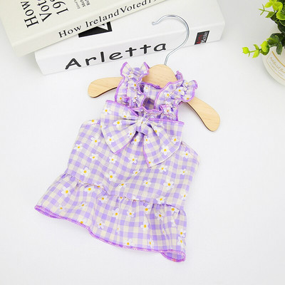 Лятна карирана рокля на принцеса за домашни кучета за малки кучета Mascotas Облекло Сладко кученце Котка Пола с тиранти Чихуахуа Дрехи за померан