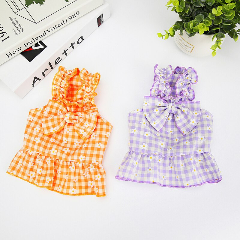 Лятна карирана рокля на принцеса за домашни кучета за малки кучета Mascotas Облекло Сладко кученце Котка Пола с тиранти Чихуахуа Дрехи за померан