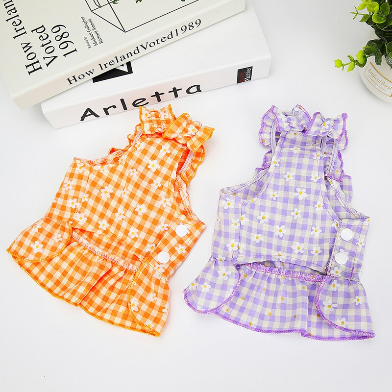 Лятна карирана рокля на принцеса за домашни кучета за малки кучета Mascotas Облекло Сладко кученце Котка Пола с тиранти Чихуахуа Дрехи за померан